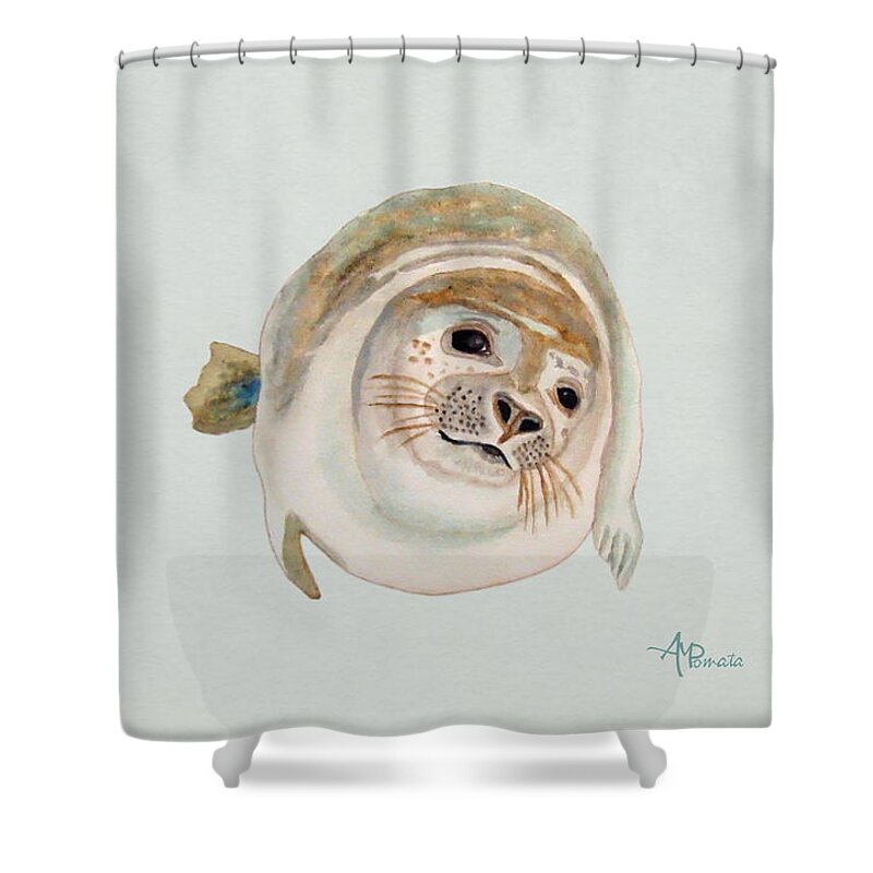Sea Lion Shower Curtain featuring the painting Sea Lion Watercolor by Angeles M Pomata