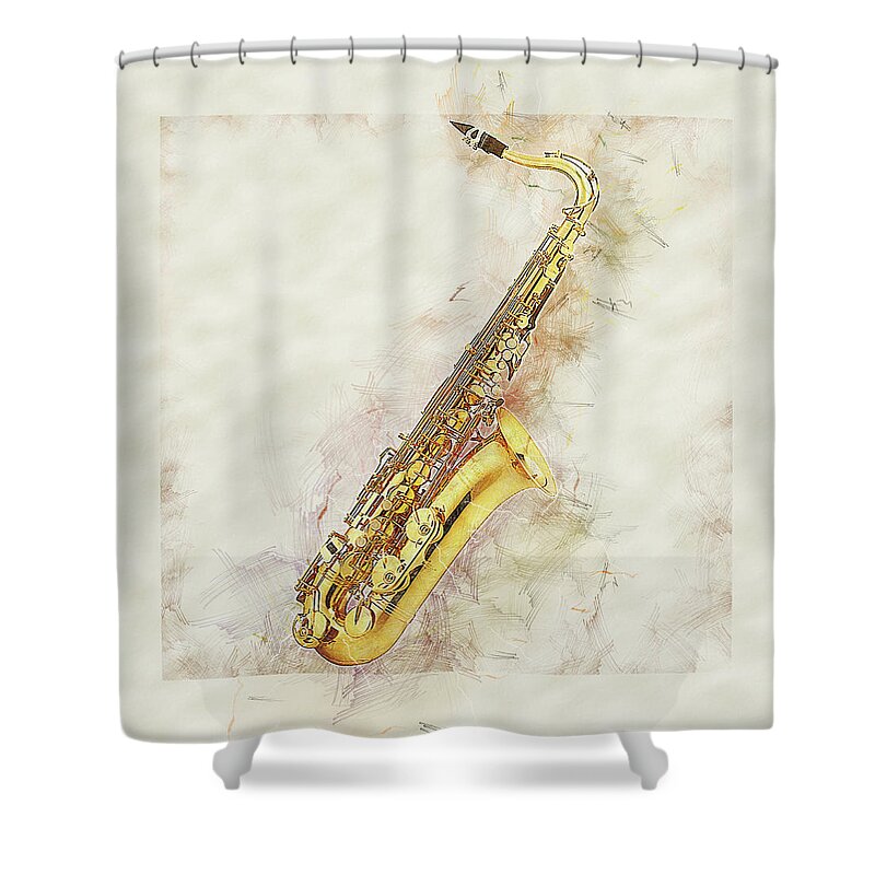 Saxophone Shower Curtain featuring the digital art Cool Saxophone by Anthony Murphy