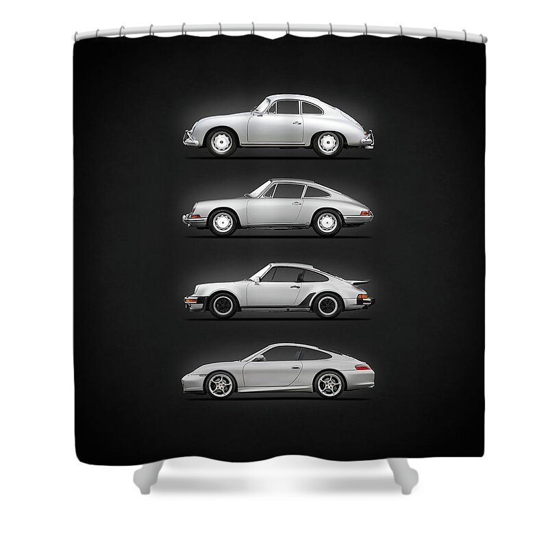 Porsche Shower Curtain featuring the photograph Evolution Of The 911 by Mark Rogan