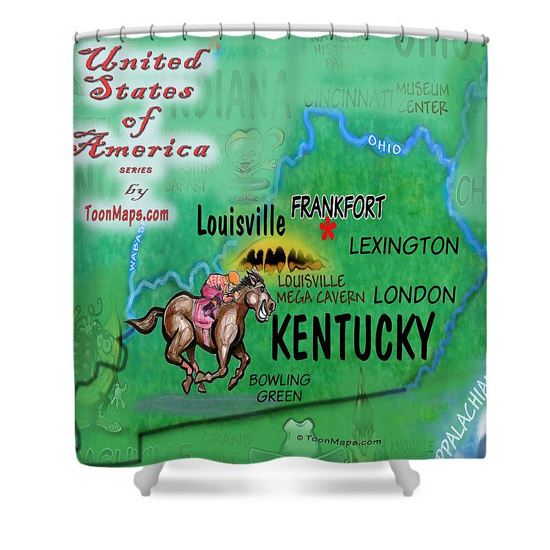 Kentucky Shower Curtain featuring the digital art Kentucky Fun Map by Kevin Middleton