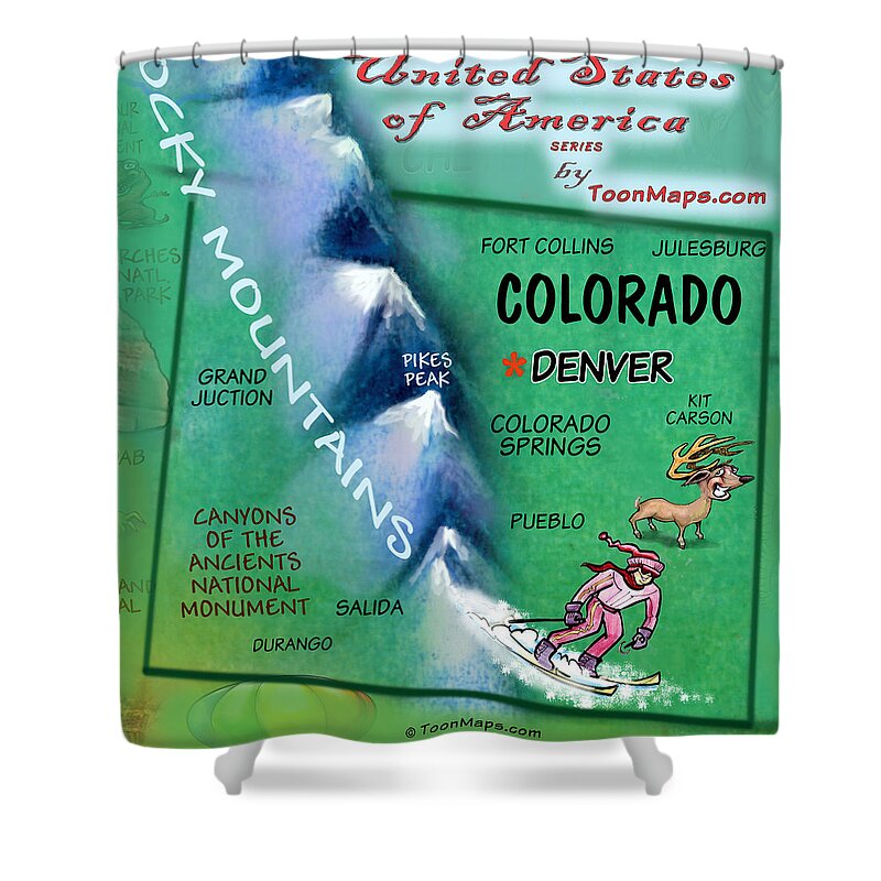 Colorado Shower Curtain featuring the digital art Colorado Fun Map by Kevin Middleton