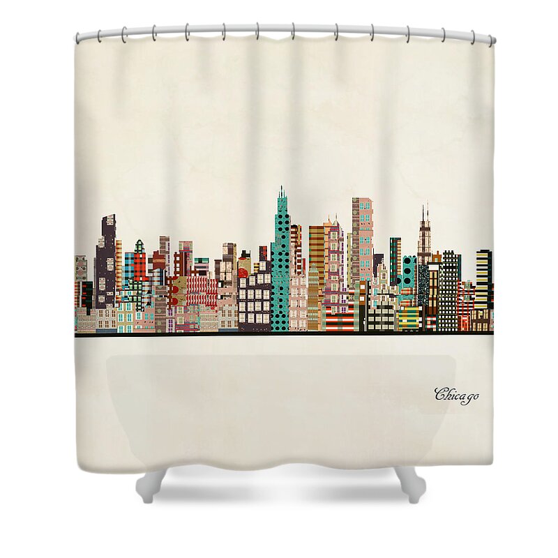 Chicago Shower Curtain featuring the painting Chicago Illinois Skyline by Bri Buckley