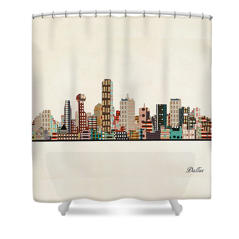 Dallas Shower Curtain featuring the painting Dallas Texas Skyline by Bri Buckley
