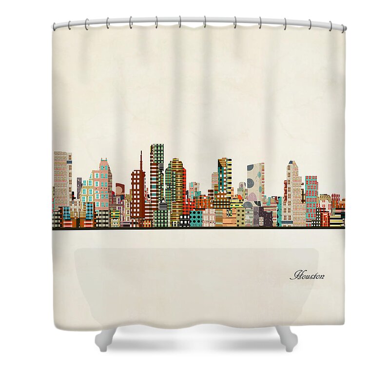 Houston Shower Curtain featuring the painting Houston Texas Skyline by Bri Buckley