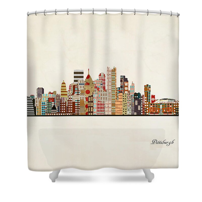 Pittsburgh Shower Curtain featuring the painting Pittsburgh Skyline by Bri Buckley