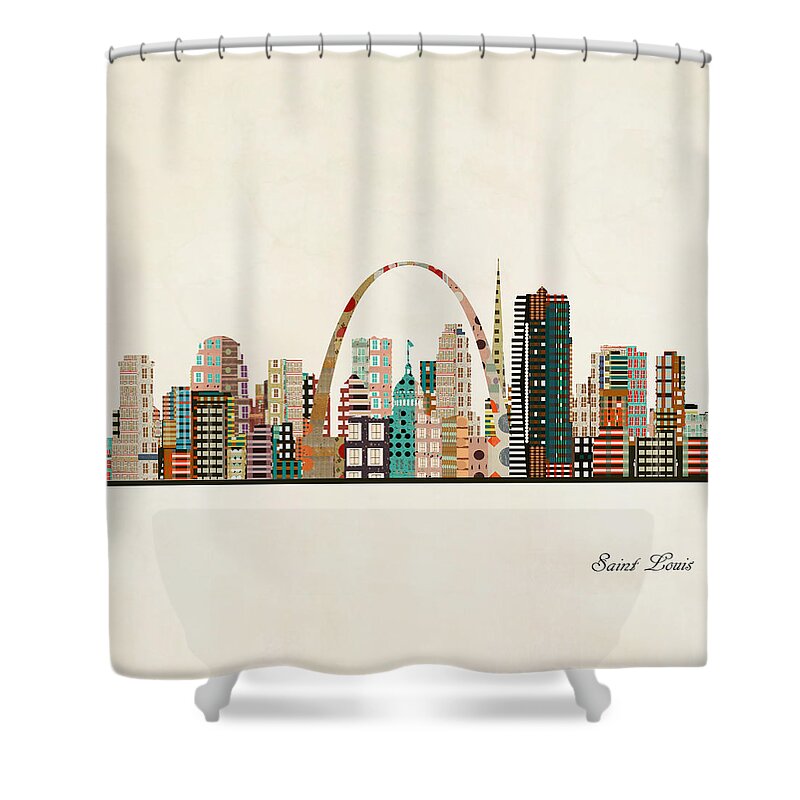 Saint Louis Shower Curtain featuring the painting Saint Louis Skyline by Bri Buckley