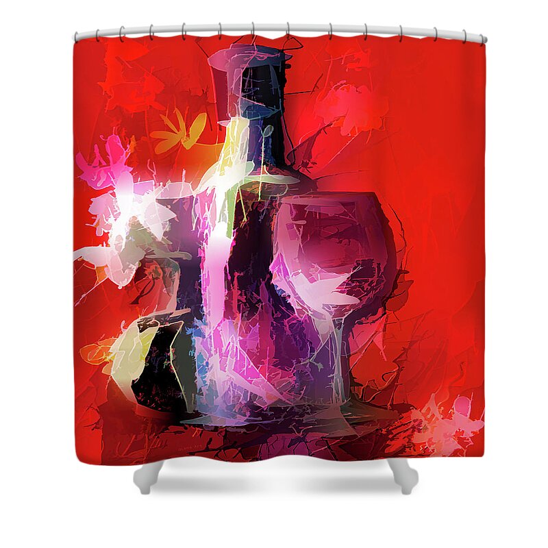 Lenaowens Shower Curtain featuring the digital art Fun Colorful Modern Wine Art  by O Lena