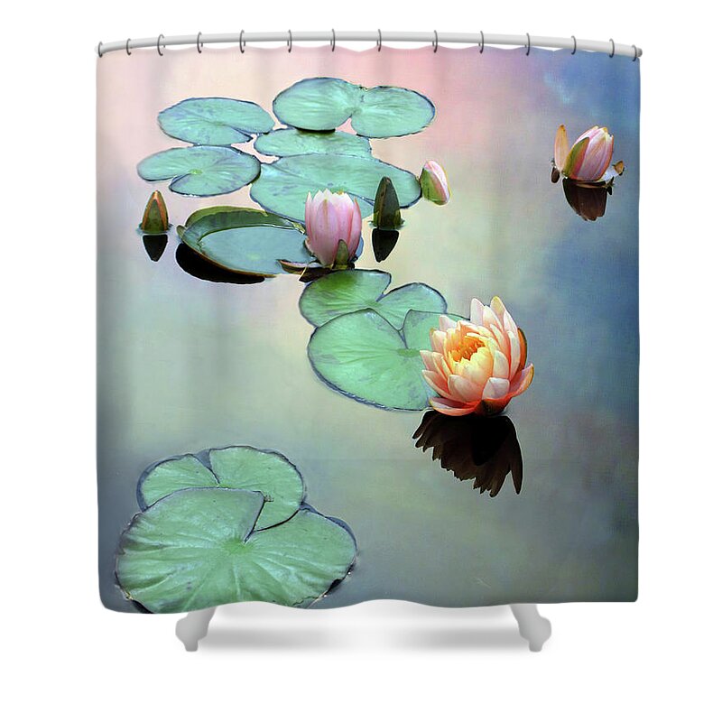 Water Lily. Lotus Shower Curtain featuring the photograph Awaken by Jessica Jenney