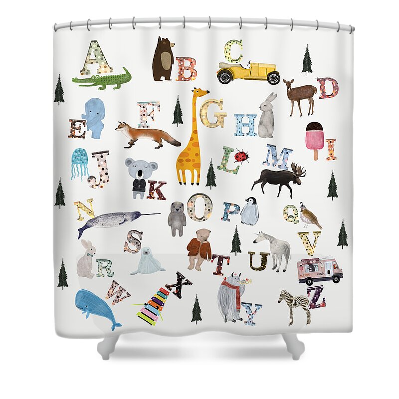 Animals Shower Curtain featuring the painting Little Nature Alphabet by Bri Buckley