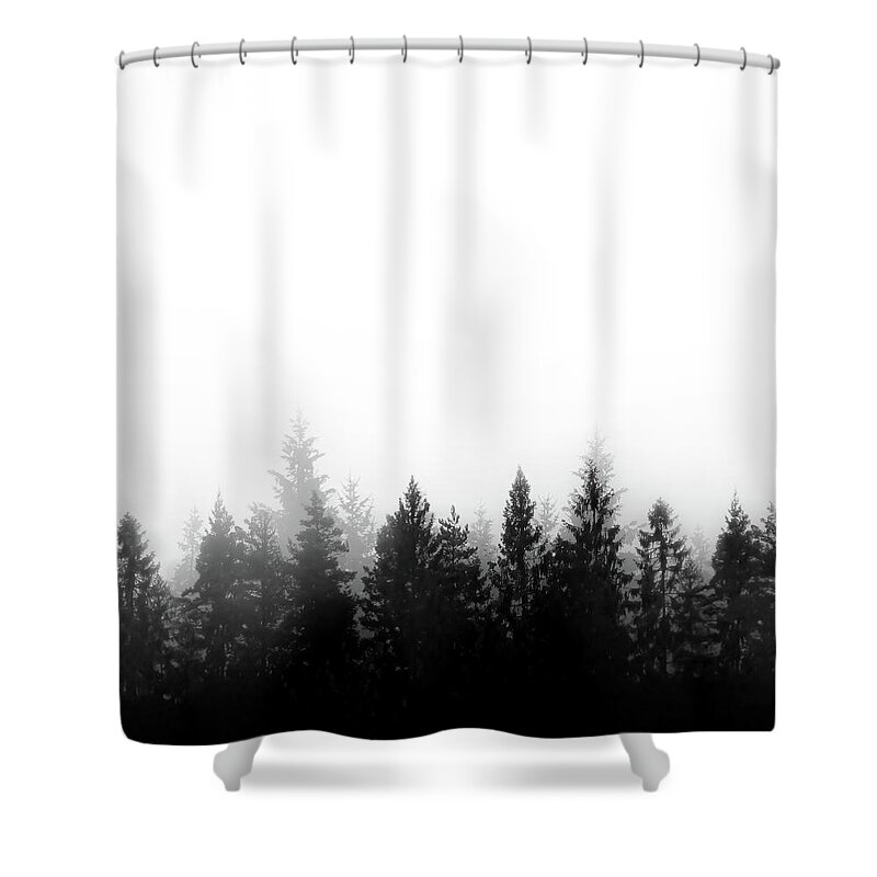 Nordic Shower Curtain featuring the mixed media Scandinavian Forest by Nicklas Gustafsson