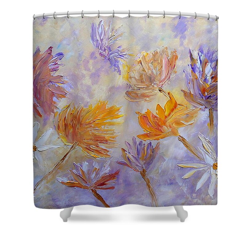 Wildflowers Shower Curtain featuring the painting Purple Blaze by Angeles M Pomata