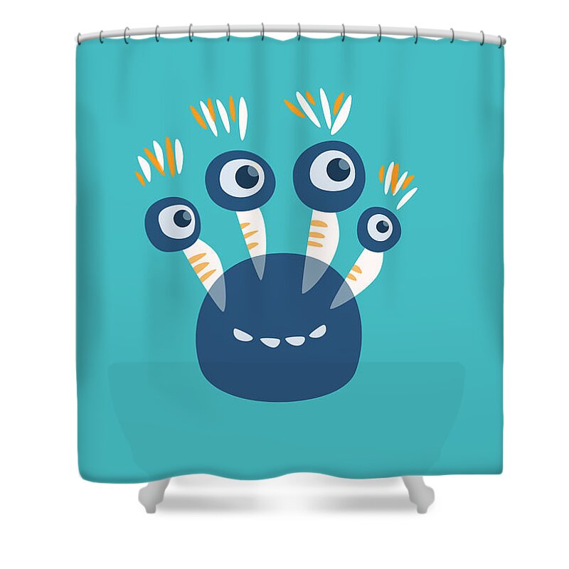 Vector Shower Curtain featuring the digital art Cute Blue Four Eyed Monster by Boriana Giormova
