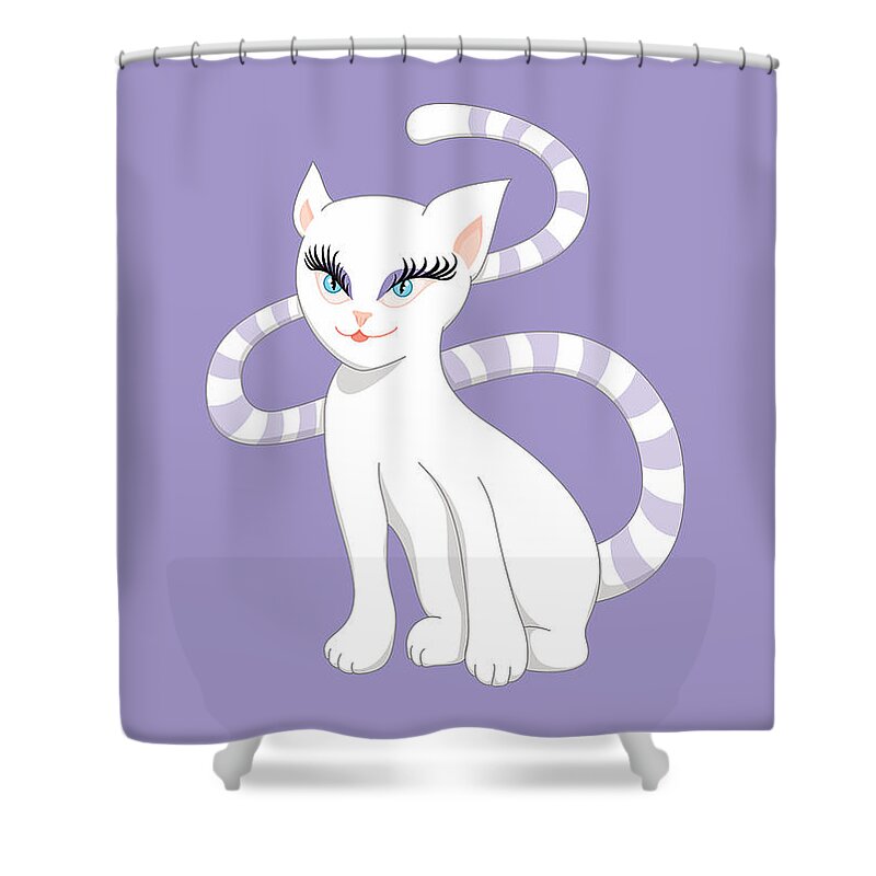 Cat Shower Curtain featuring the digital art Beautiful Cartoon Cute White Cat by Boriana Giormova