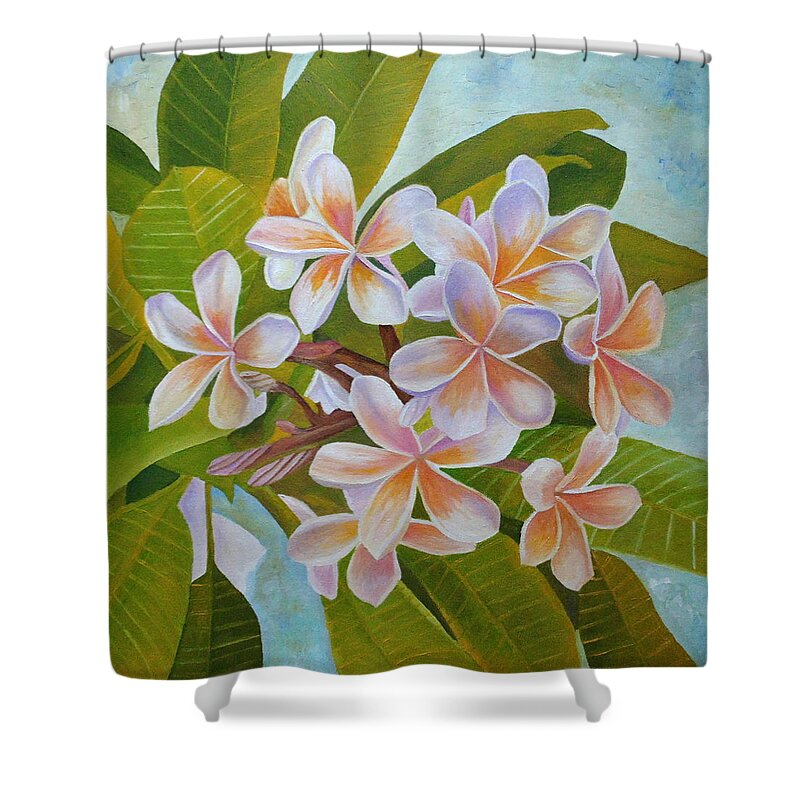 Plumeria Shower Curtain featuring the painting Plumeria by Angeles M Pomata
