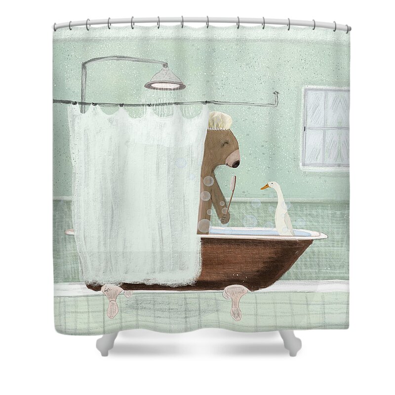 Bears Shower Curtain featuring the painting Shower Time by Bri Buckley