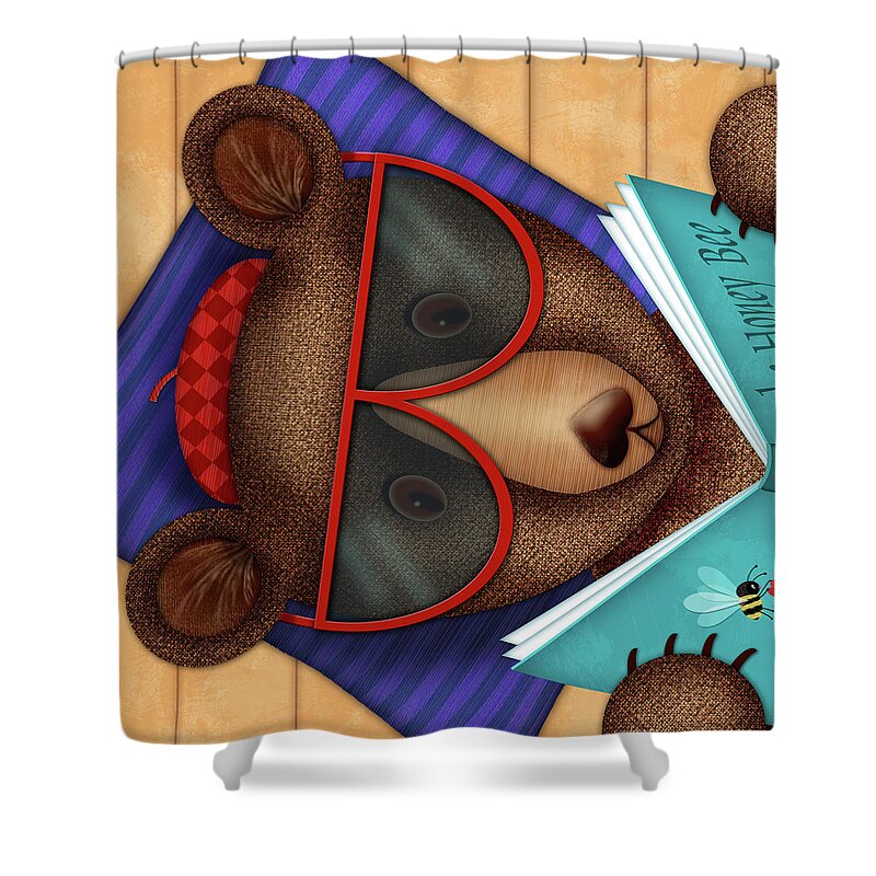Bear. Brown Bear Shower Curtain featuring the digital art B is for Brown Bear by Valerie Drake Lesiak