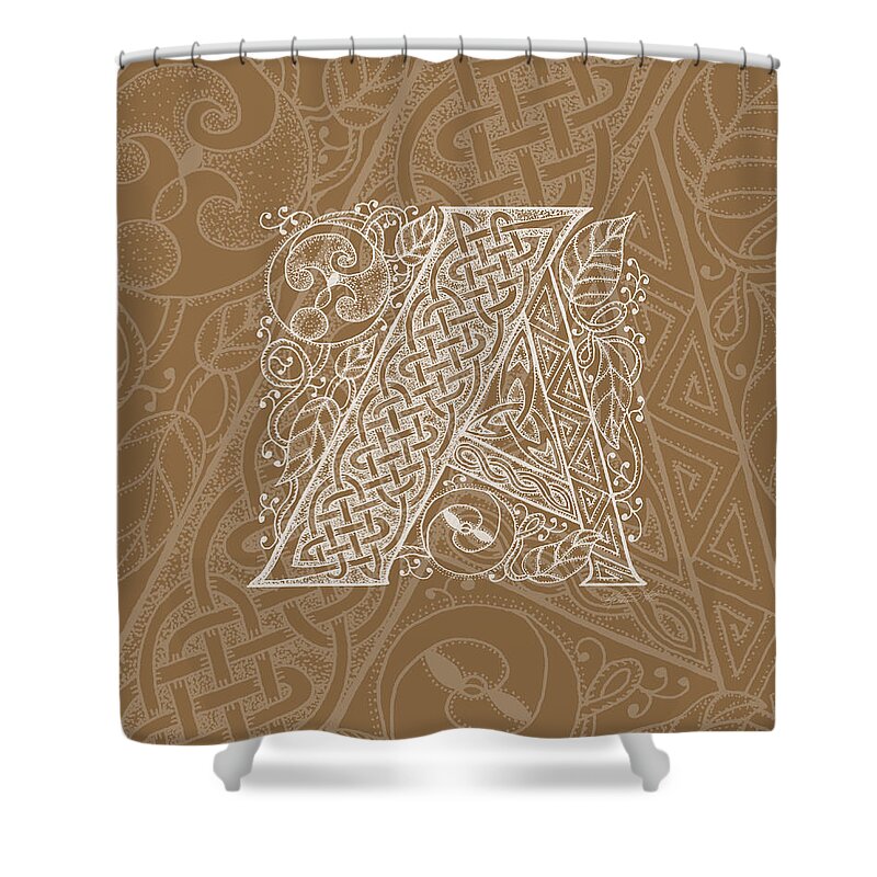 Artoffoxvox Shower Curtain featuring the mixed media Celtic Letter A Monogram by Kristen Fox