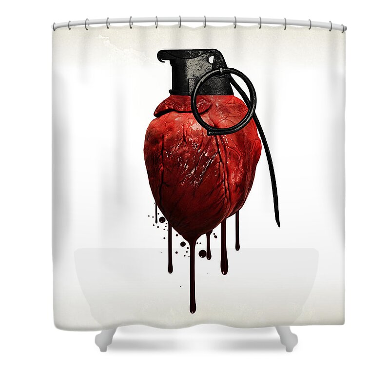 Heart Shower Curtain featuring the mixed media Heart Grenade by Nicklas Gustafsson