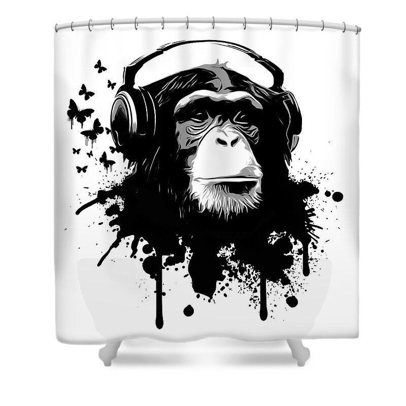 Ape Shower Curtain featuring the digital art Monkey Business by Nicklas Gustafsson