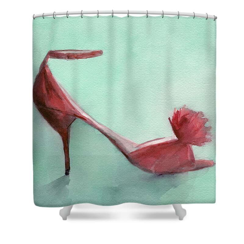 Fashion Shower Curtain featuring the painting High Heel Red Shoes Painting by Beverly Brown Prints