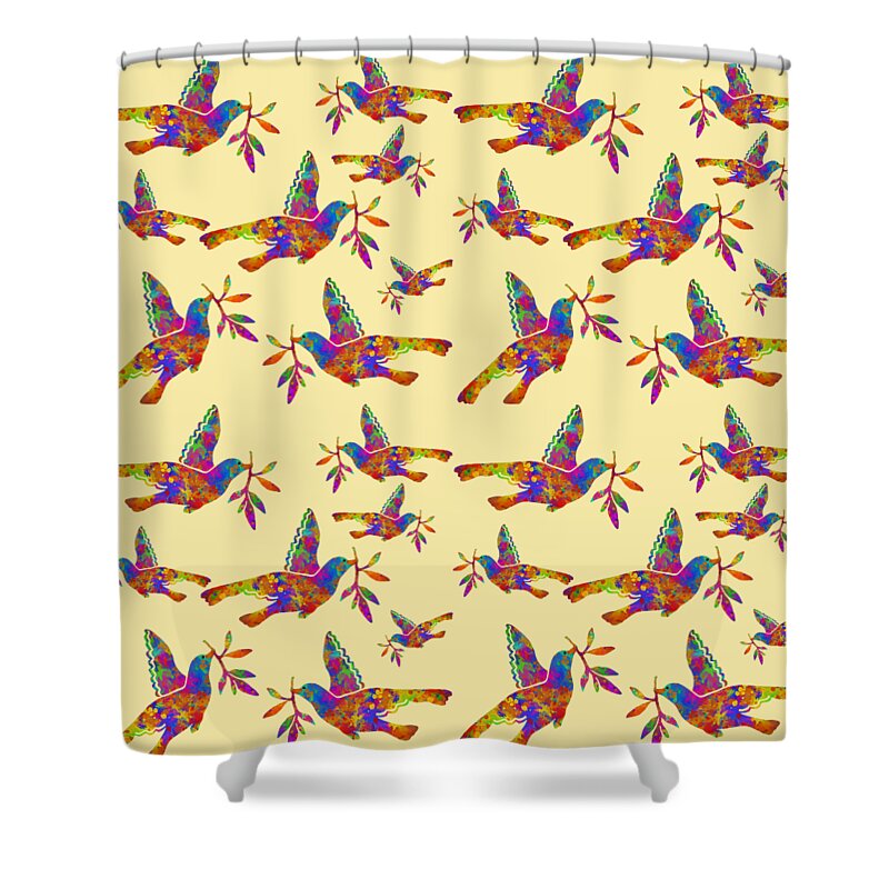 Dove Shower Curtain featuring the mixed media Dove With Olive Branch by Christina Rollo