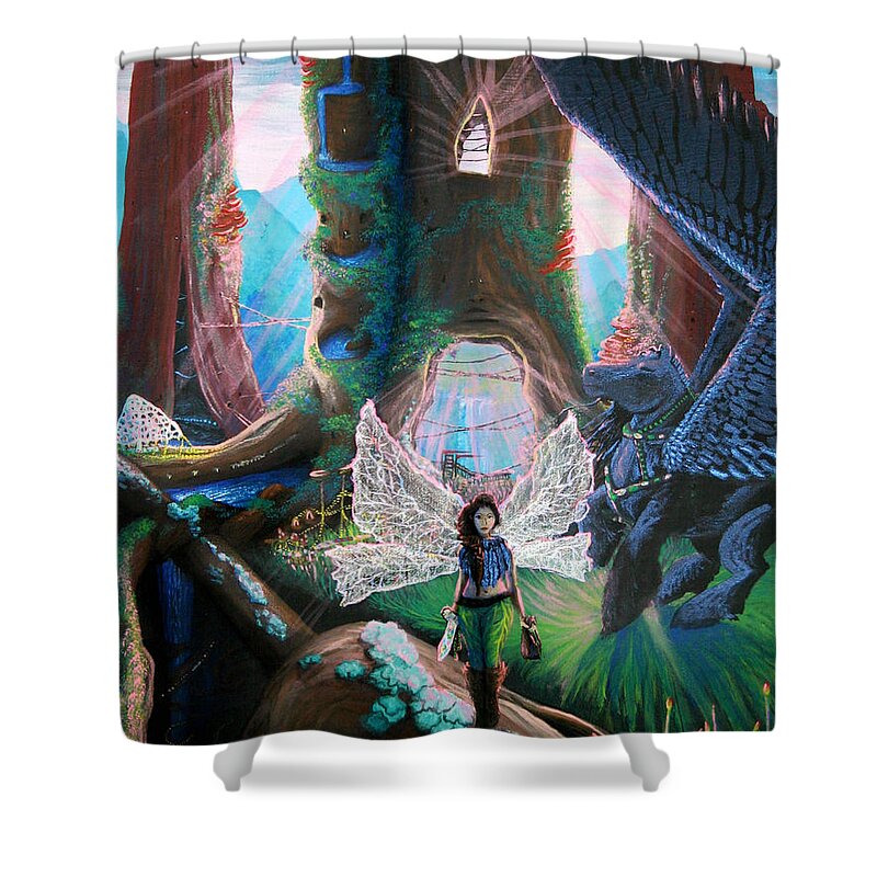 Landscape Shower Curtain featuring the painting ARWEN Hollow Mountain 5 by M E