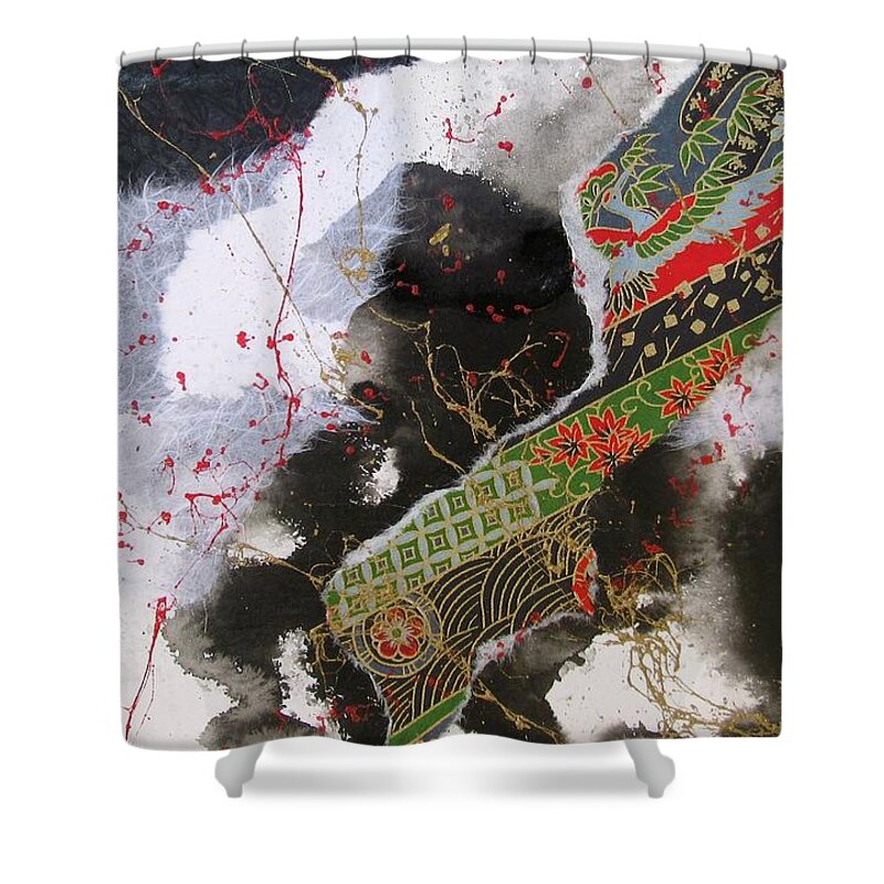 Abstract Shower Curtain featuring the painting Asian Collage by Louise Adams