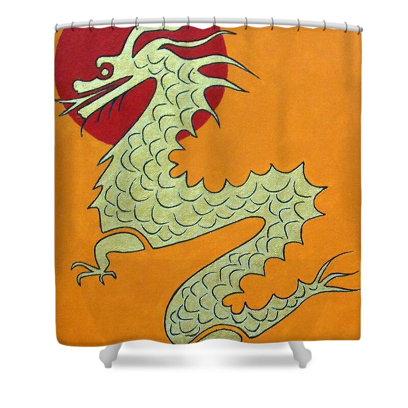 Dragon Shower Curtain featuring the painting Asian Dragon Icon No. 1 by Jayne Somogy