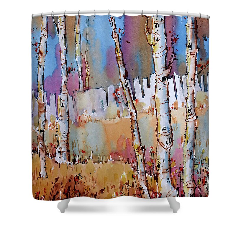 Landscape Shower Curtain featuring the painting Aspen Fantasy by Joyce Hicks