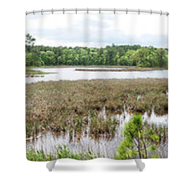 De Shower Curtain featuring the photograph Assawoman Wildlife Area, Marsh #05368 by Raymond Magnani
