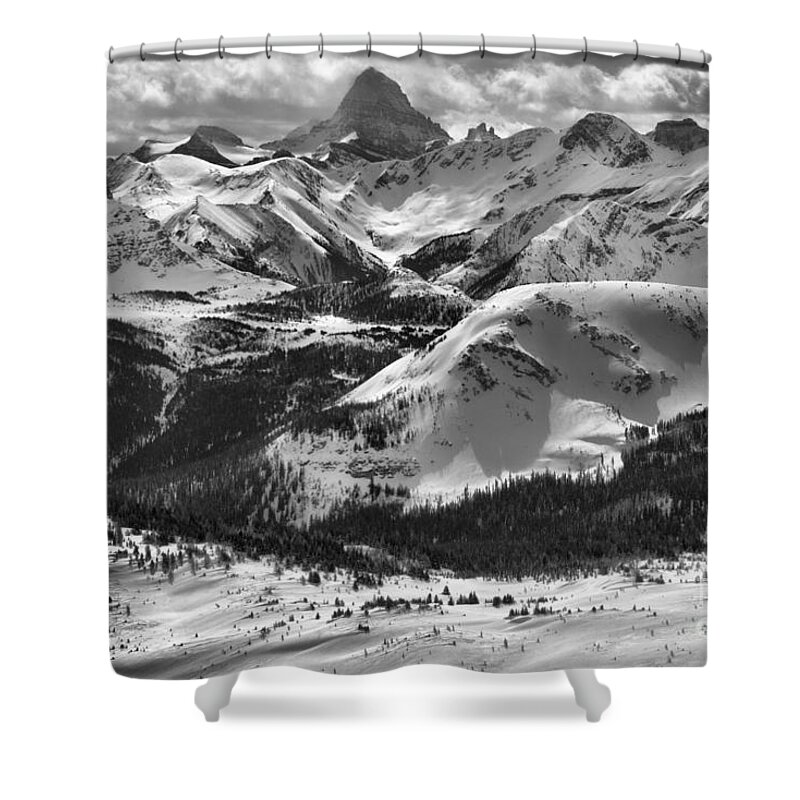 Assiniboine Shower Curtain featuring the photograph Assiniboine In The Middle Black And White by Adam Jewell