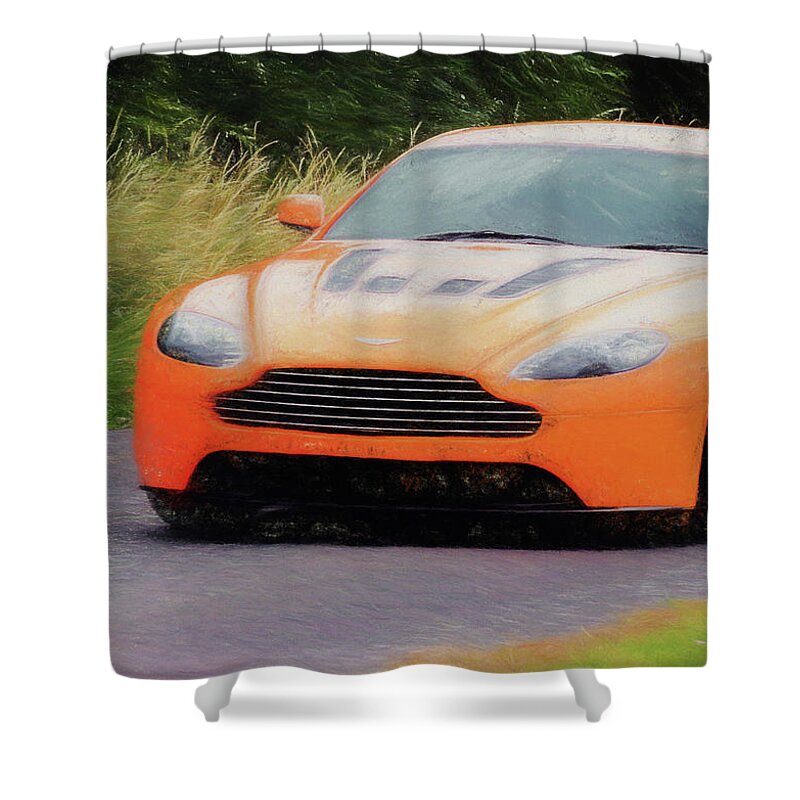 Aston Martin Shower Curtain featuring the digital art Aston Martin V12 Vantage by Roy Pedersen