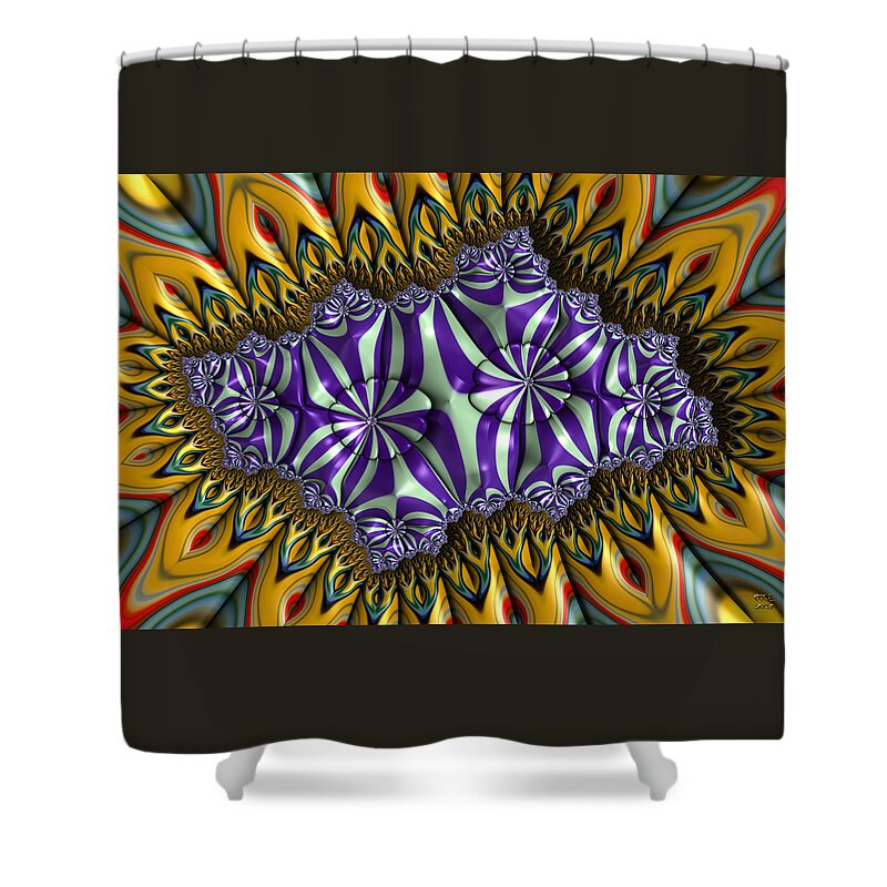 Abstract Shower Curtain featuring the digital art Astonishment - A Fractal Artifact by Manny Lorenzo