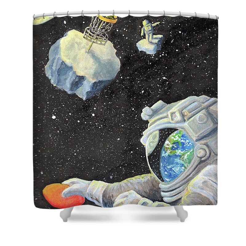 Astronaut Shower Curtain featuring the painting Astronaut Disc Golf by Adam Johnson