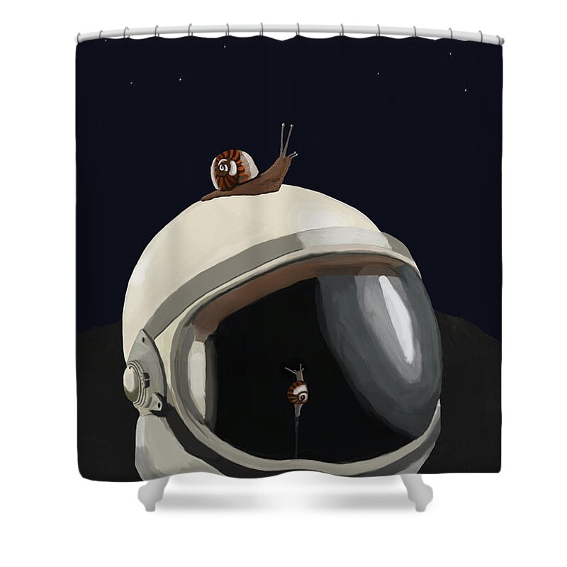 Snails Shower Curtain featuring the digital art Astronaut's helmet by Keshava Shukla