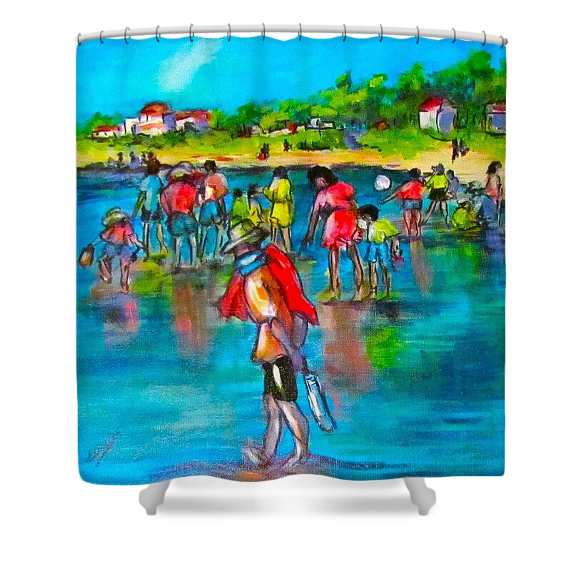 Seascape Shower Curtain featuring the painting At the Beach by Barbara O'Toole
