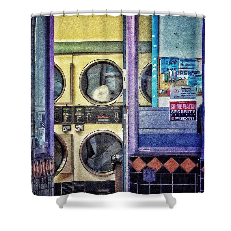 Laundromat Shower Curtain featuring the photograph At the Laundromat by Diana Rajala
