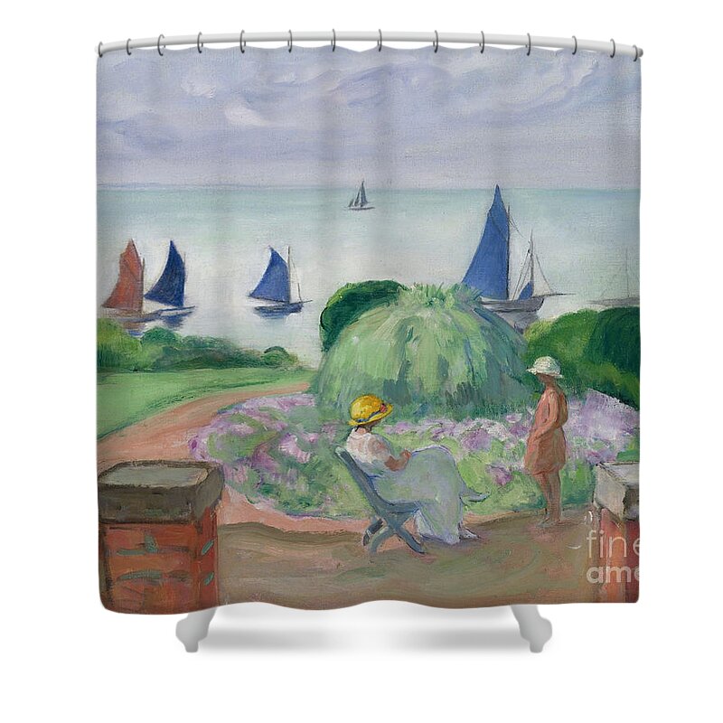 Henri Lebasque - At The Terrace At Prefailles Shower Curtain featuring the painting At the Terrace at Prefailles by MotionAge Designs