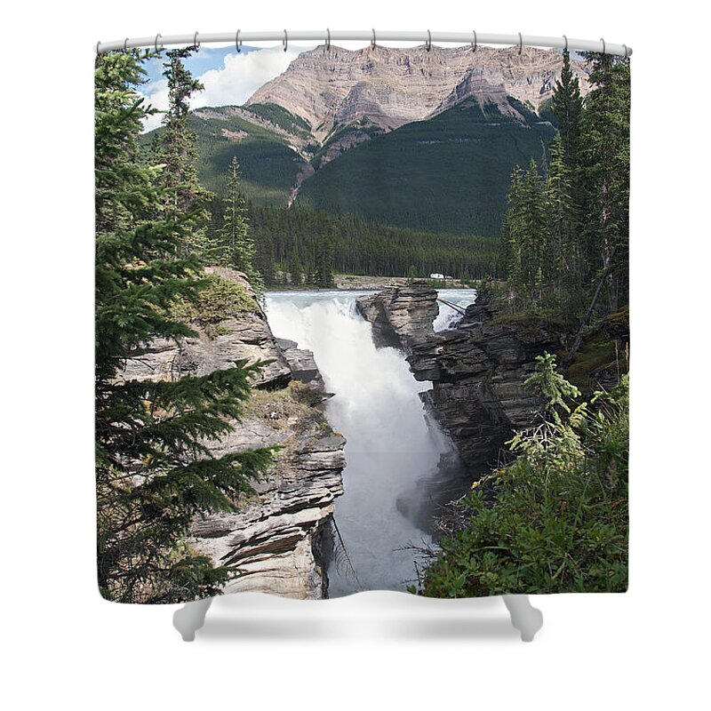  Jasper Shower Curtain featuring the photograph Athabasca Falls by David Kleinsasser