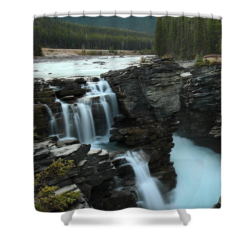 Athabasca Shower Curtain featuring the photograph Athabasca falls in Jasper National Park by Pierre Leclerc Photography