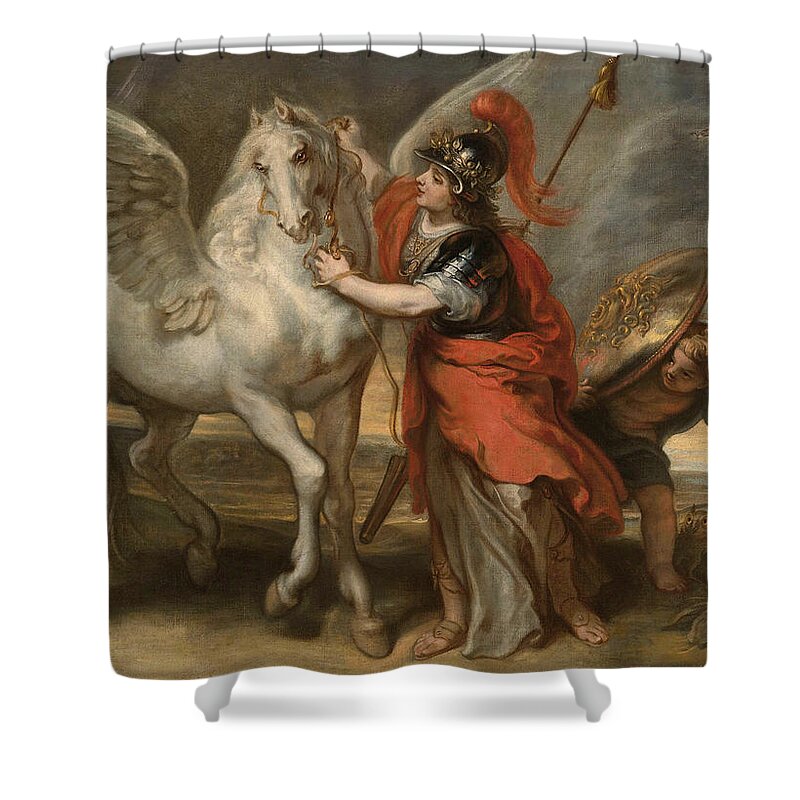 Theodoor Van Thulden Shower Curtain featuring the painting Athena and Pegasus by Theodoor van Thulden