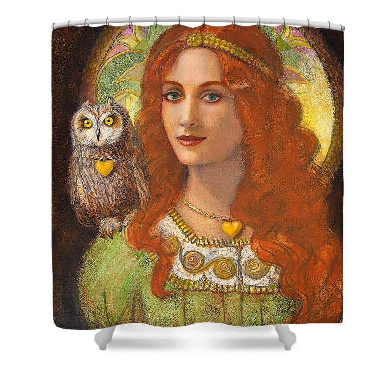 Athena Shower Curtain featuring the painting Athena and her Owl- Wise Ones by Sue Halstenberg