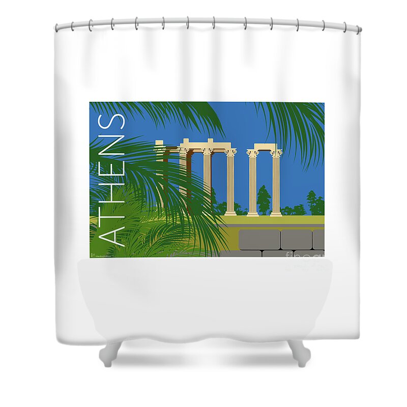 Athens Shower Curtain featuring the digital art ATHENS Temple of Olympian Zeus - Blue by Sam Brennan