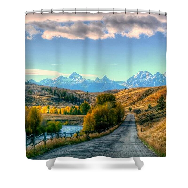 Atherton Wy Shower Curtain featuring the photograph Atherton View Of Tetons by Charlotte Schafer