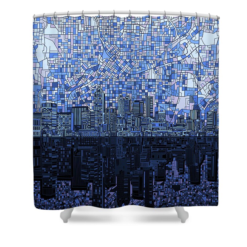 Atlanta Shower Curtain featuring the digital art Atlanta Skyline Abstract Navy Blue by Bekim M