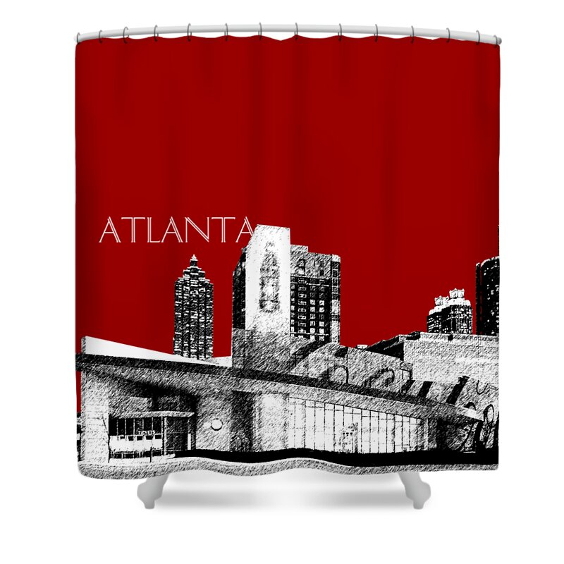 Architecture Shower Curtain featuring the digital art Atlanta World of Coke Museum - Dark Red by DB Artist