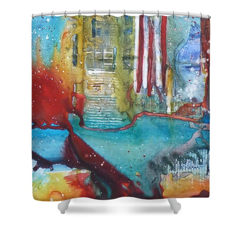 Abstract Shower Curtain featuring the painting Atlantis Crashing into the Sea by Ruth Kamenev