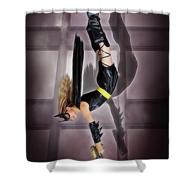 Bat Woman Shower Curtain featuring the photograph Attack Of The Bat Gal by Jon Volden