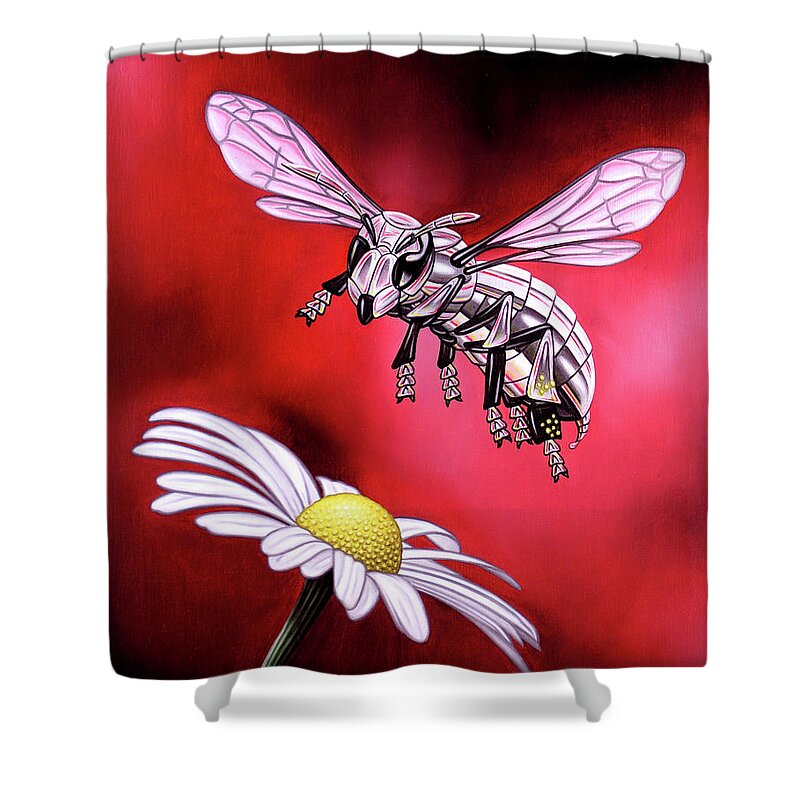  Shower Curtain featuring the painting Attack of the Silver Bee by Paxton Mobley