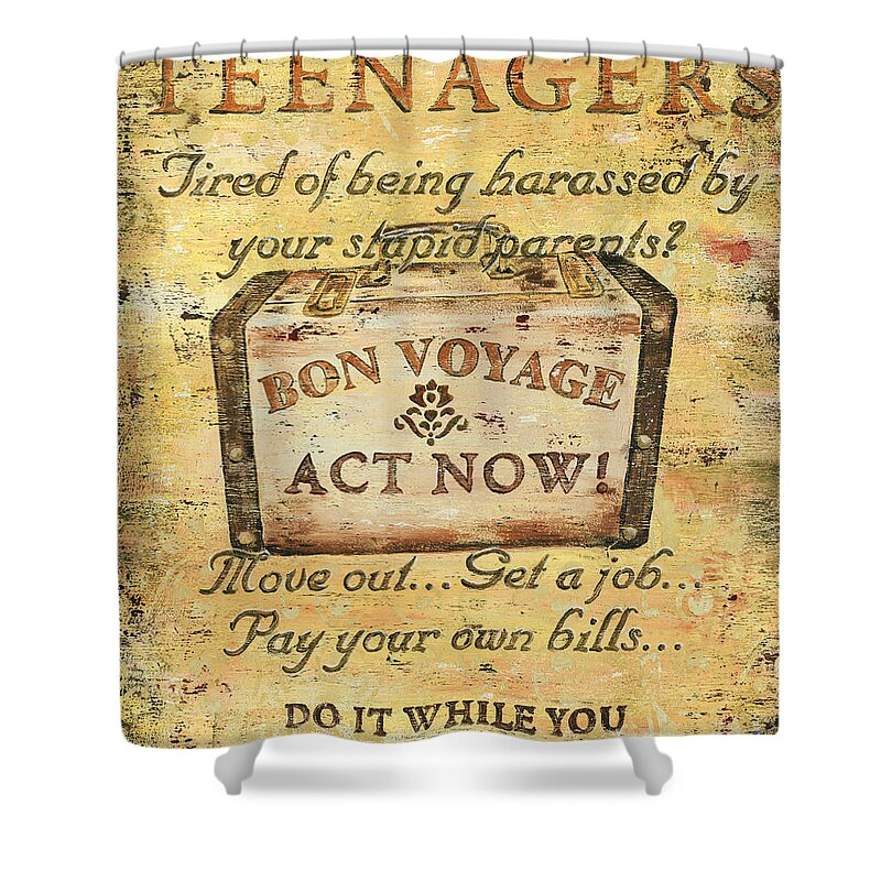 Distressed Shower Curtain featuring the painting Attention Teenagers by Debbie DeWitt